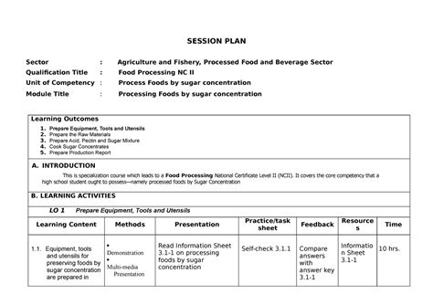 409401651 3 Session Plan in food processing - SESSION PLAN Sector ...