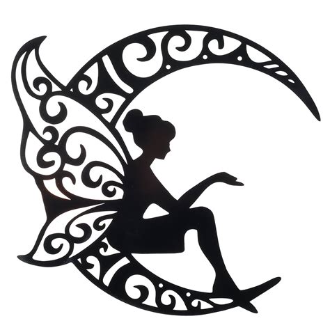 Willstar Fairy Silhouette Statue Metal Wall Decor, Cut Out Moon Fairy ...