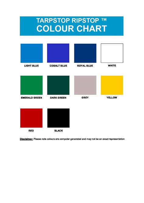 TARPSTOP RIPSTOP COLOUR CHART - Wiggins