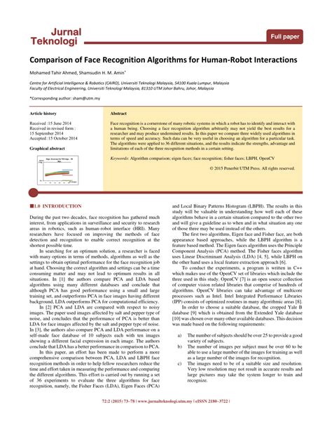 (PDF) Comparison of Face Recognition Algorithms for Human-Robot Interactions