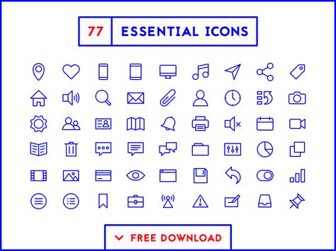 77 Essential Icons - Free Download by Bryn Taylor on Dribbble