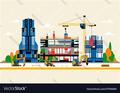 Construction site in city between Royalty Free Vector Image