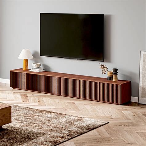 Minimalist TV Stand, Wood Slatted Entertainment Center Media Console ...