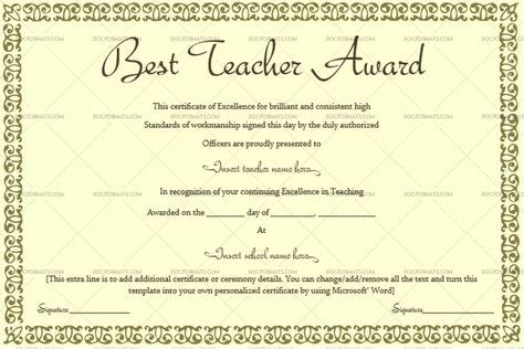 15 Best Teacher Award Certificate Template (Editable and Printable ...