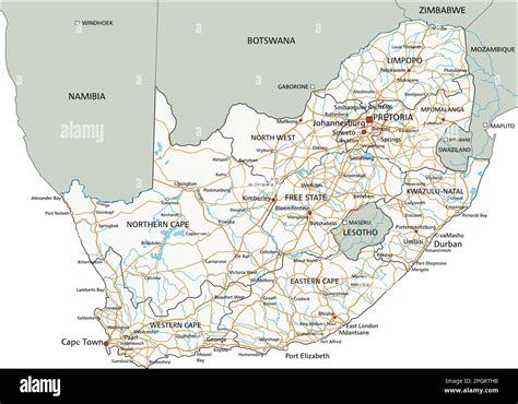 High detailed South Africa road map with labeling Stock Vector Image ...