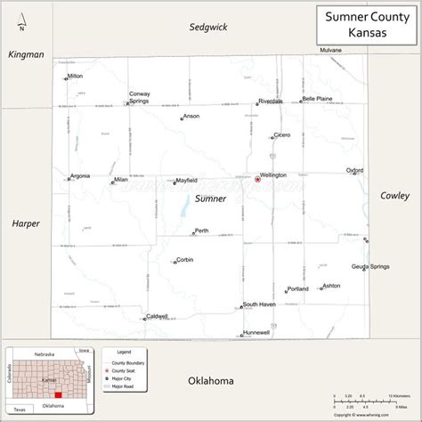 Map of Sumner County, Kansas showing cities, highways & important places. Check Where is Sumner ...