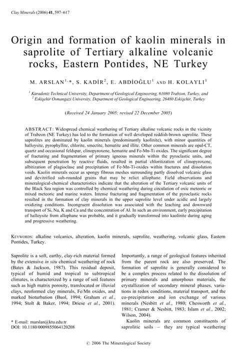 (PDF) Origin and formation of kaolin minerals in saprolite of Tertiary ...