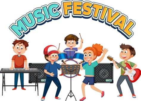 Music festival text with children playing musical instrument 13500063 Vector Art at Vecteezy