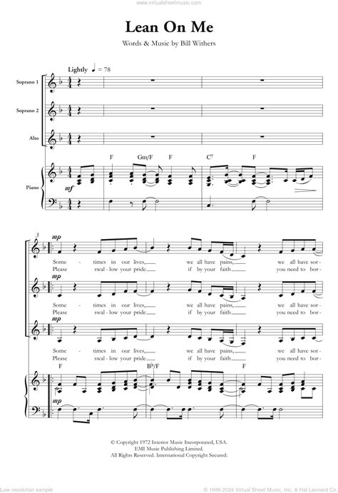 Withers - Lean On Me sheet music for choir [PDF] v2