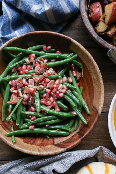 Pan Fried Green Beans with Bacon and Pomegranate Seeds - The Roasted Root