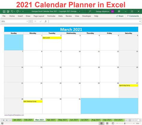 2021 Excel Calendar Planner Template Monthly Yearly Printable Download – BuyExcelTemplates.com