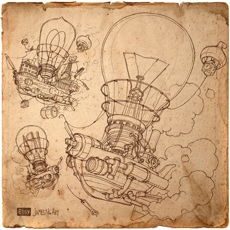 Pencil illustration of Steampunk Lightbuild-Airship by @jamesngart #Steampunk #Airship https ...