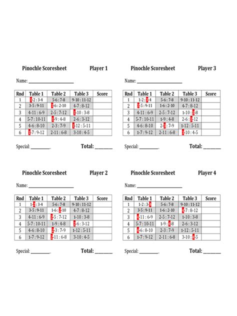 Pinochle Score Sheet - 4 Free Templates in PDF, Word, Excel Download