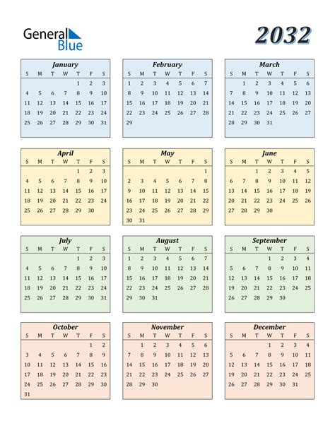 2032 Calendar (PDF, Word, Excel)