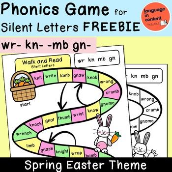 Silent Letters Phonics Board Game FREEBIE with Spring Easter Theme WR ...