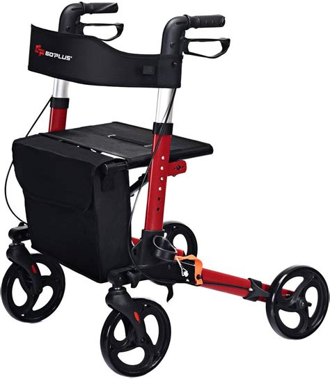 Amazon.com: Goplus Folding Rollator Walker, 4 Wheel Medical Rolling Walker with Seat & Bag ...