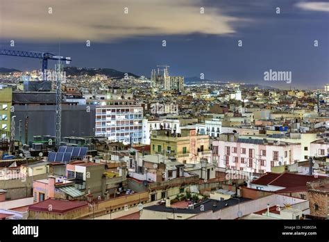 Barcelona Skyline at night in Catalonia, Spain Stock Photo - Alamy