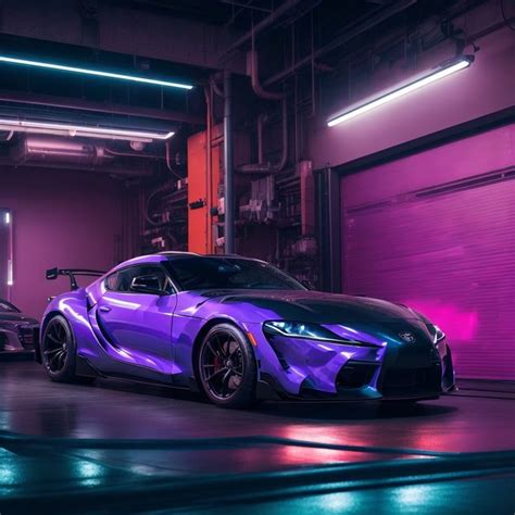 Toyota Supra MK5 Purple Car Print Futuristic Neon Garage Car Wall Art ...