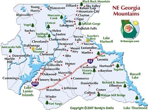 NE Georgia Mountains Travel Region Map | Eastern Seaboard Trips ...