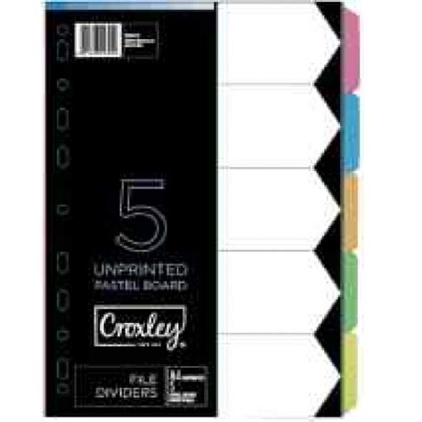 Croxley File Divider A4 5 Pastel Colors 160gsm