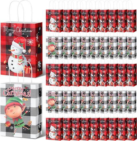 Amazon.com: Zhehao 100 Pcs Christmas Gift Bags Bulk with Handles Plaid ...