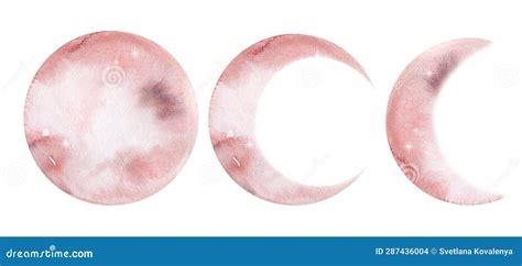 Set of Watercolor Light Pink Moon Stock Vector - Illustration of space, phase: 287436004