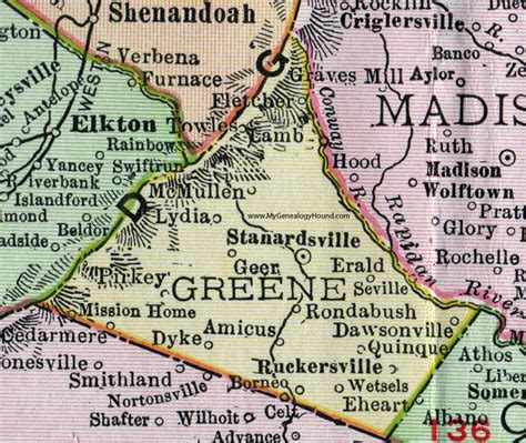 Greene County, Virginia, Map, 1911, Rand McNally, Stanardsville ...