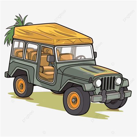 Safari Jeep, Sticker Clipart Vintage Jeep Cartoon Vector Drawing ...