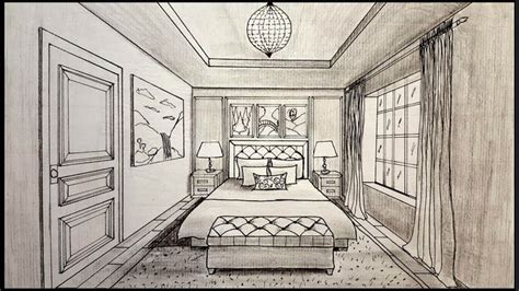 Drawing A Bedroom In One Point Perspective Timelapse | One point perspective, Perspective room ...