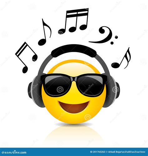 Music Emoji Emoticon Wearing Headphones Vector Illustration | CartoonDealer.com #60236018