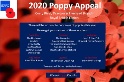 Royal British Legion – Poppy appeal 2020 – Parish of Fivehead and Swell