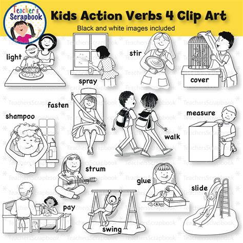 Kids Action Verbs 4 Clip Art | Made By Teachers