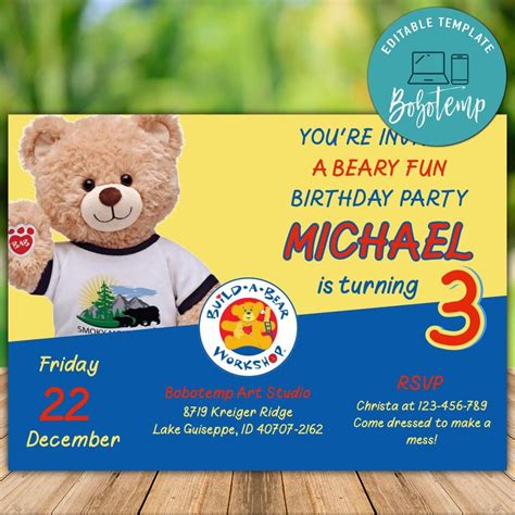 Editable Build A Bear Birthday Invitation Instant Download ...