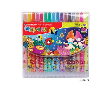 MUNGYO TWIST UP CRAYONS, SET OF 16 ASSORTED COLORS
