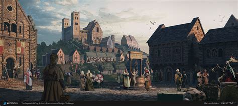 Artstation Challenge - The Camelot Castle Town | Legend of king, Camelot castle, Fantasy landscape