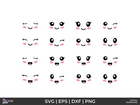 Cute Kawaii Eyes Faces Set, SVG & Png - Etsy