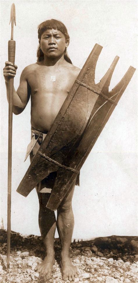 Bontoc Igorot warrior (Philippines) with shield and spear, early 20th ...