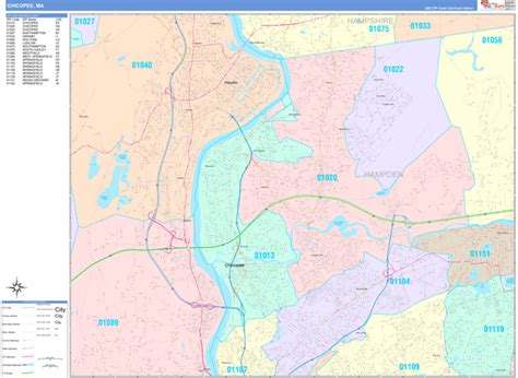 Chicopee Massachusetts Wall Map (Color Cast Style) by MarketMAPS - MapSales