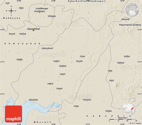 Shaded Relief Map of Kheda