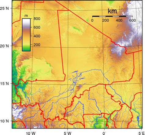 Mali topography Map • mappery