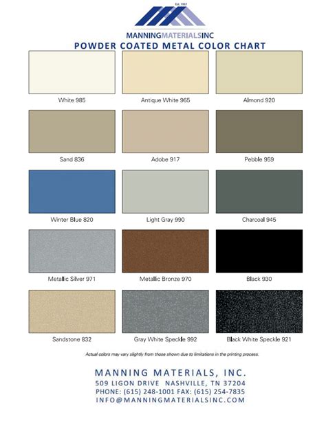 MMI 2016 Metal Color Chart - Manning Materials, Inc.