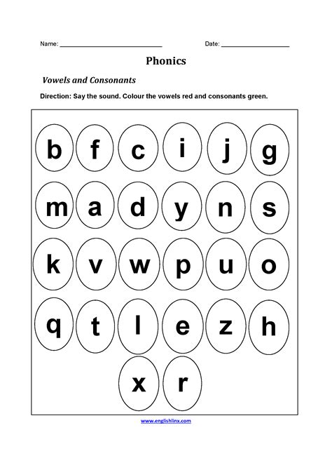 Vowels and Consonants Phonics Worksheets | Vowel worksheets, Phonics ...