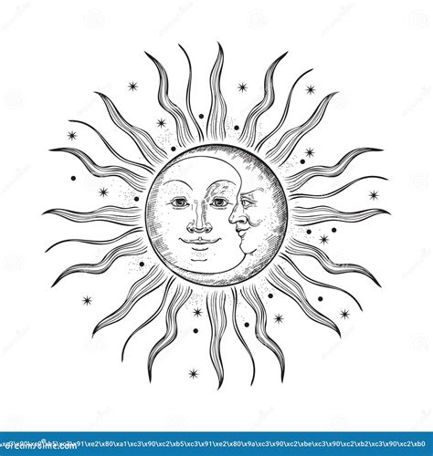 The Face of the Sun and Moon. Retro Illustration Stock Vector ...