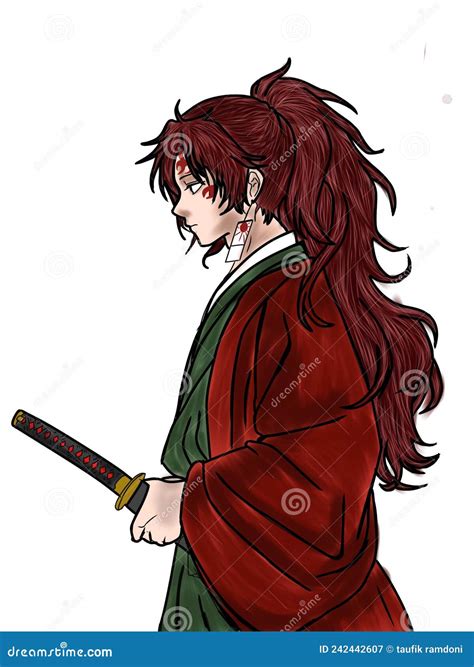 Samurai art anime drawing stock illustration. Illustration of person - 242442607