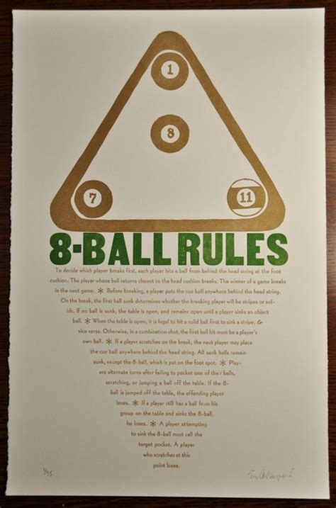 Items similar to 8-BALL POOL RULES letterpress poster on Etsy