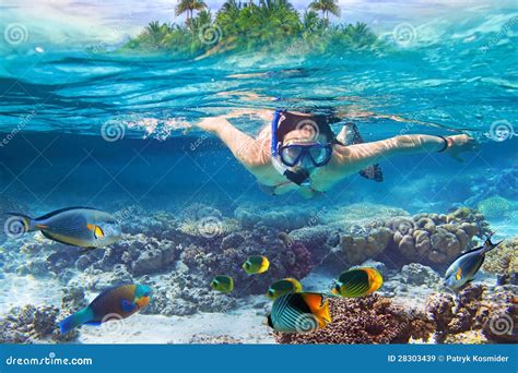 Snorkeling In The Tropical Water Of Maldives Royalty Free Stock Images - Image: 28303439