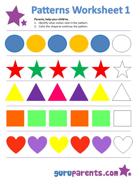 Review week Spring: The first worksheet introduces simple patterns ...