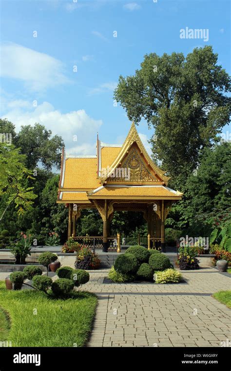 A side view of the Thai Pavilion at the Olbrich Botanical Gardens in ...