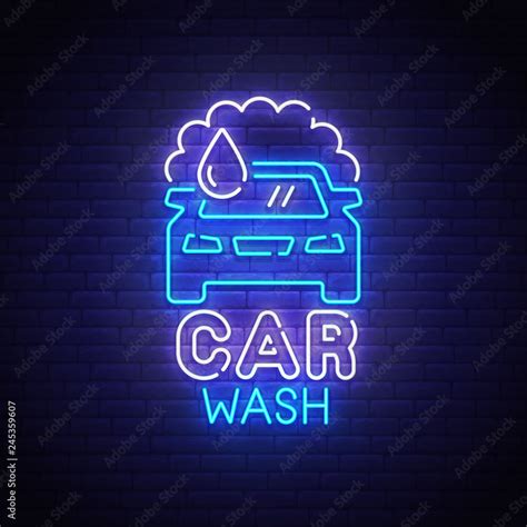 Car Wash neon sign, bright signboard, light banner. Car wash logo neon ...