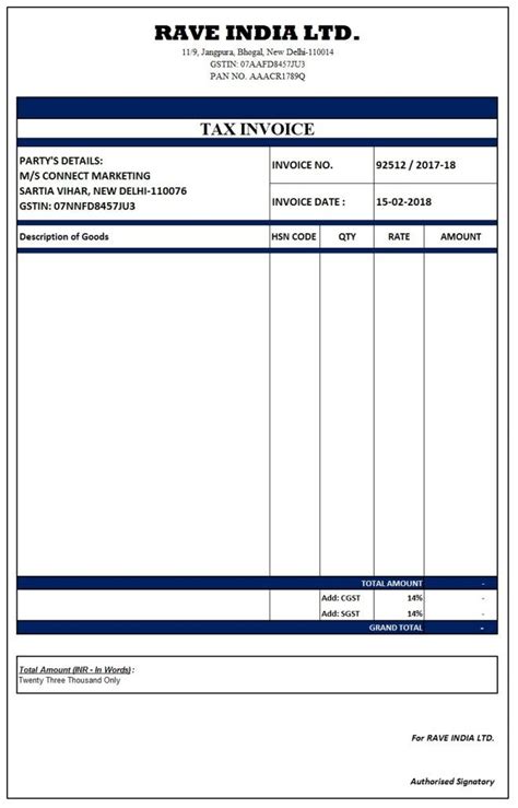 Image result for GST INVOICE FORMAT PDF | Invoice format in excel, Invoice format, Invoice ...